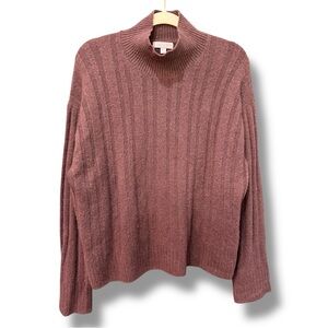 J.Crew Wool Blend Women's Mock Neck Ribbed Knit Sweater - Brown. Size XL